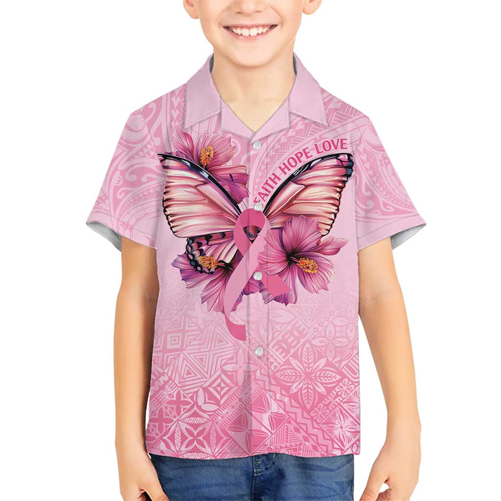 Faith Hope Love Butterfly Ribbon Personalised Family Matching Summer Maxi Dress and Hawaiian Shirt LT9 Son's Shirt Pink - Polynesian Pride