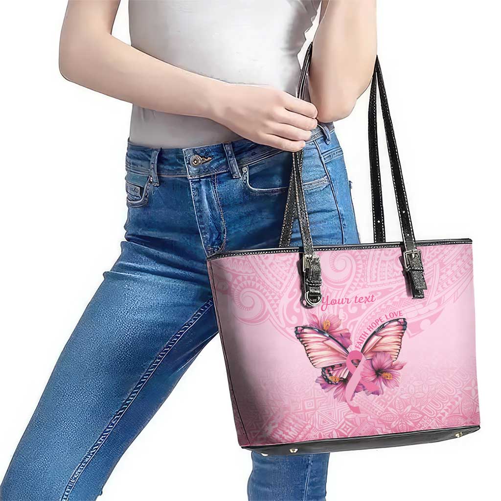 Faith Hope Love Butterfly Ribbon Personalised Leather Tote Bag