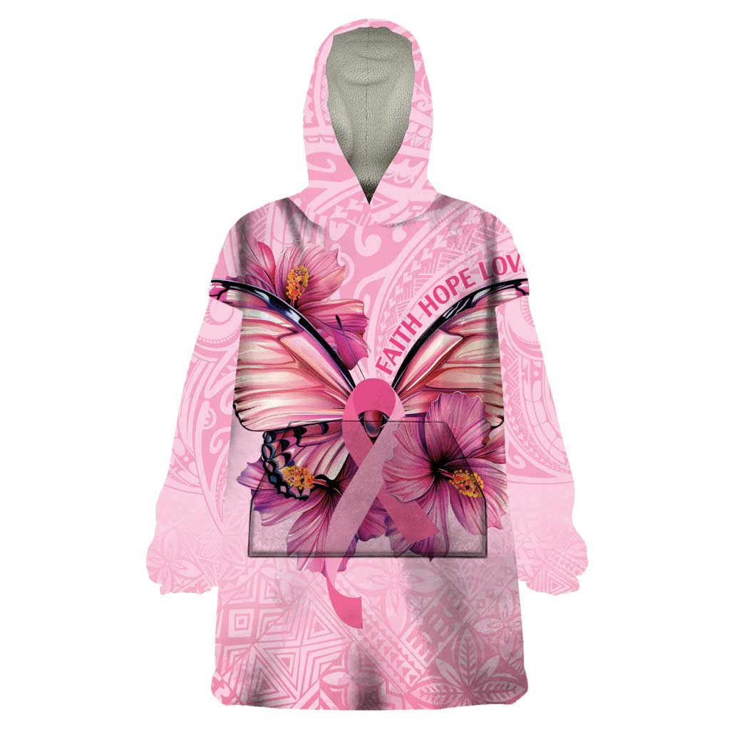 Faith Hope Love Butterfly Ribbon Personalised Wearable Blanket Hoodie LT9 One Size Pink - Polynesian Pride