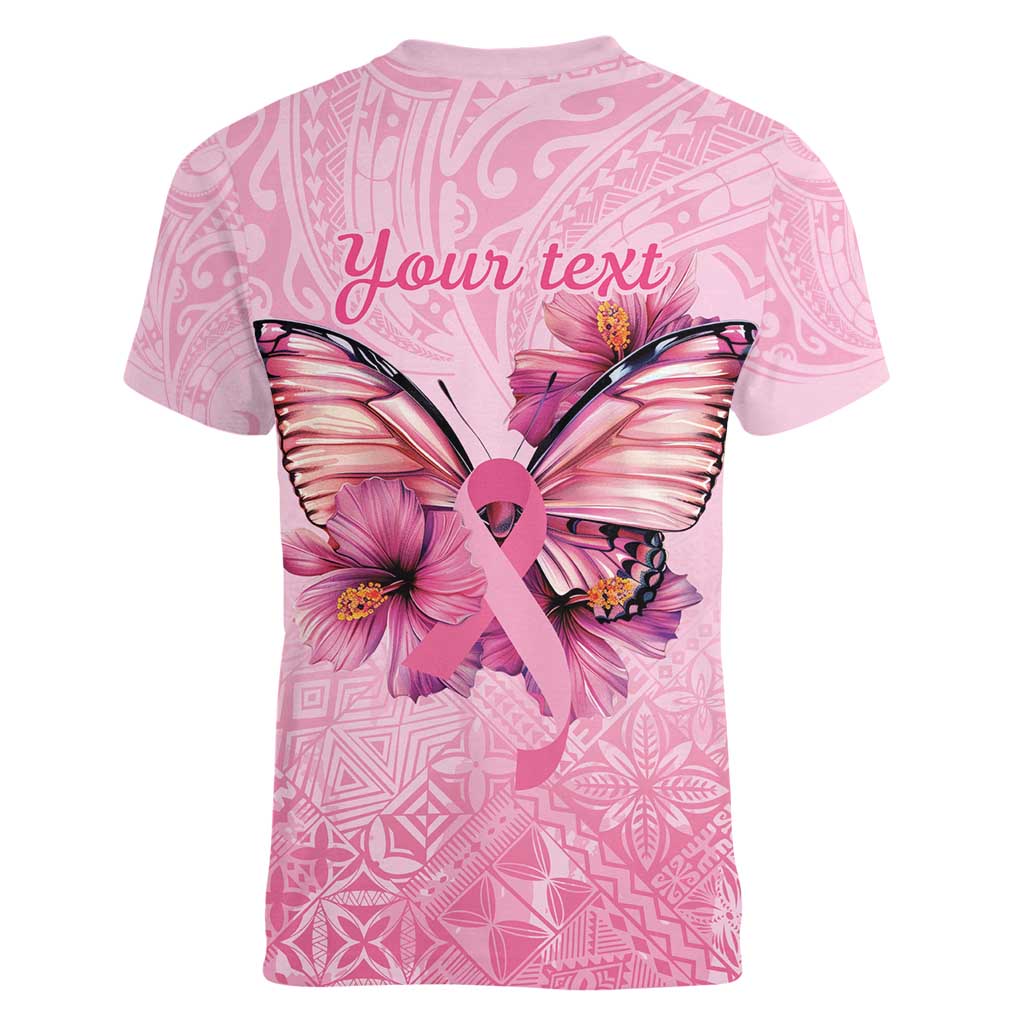 Faith Hope Love Butterfly Ribbon Personalised Women V-Neck T-Shirt