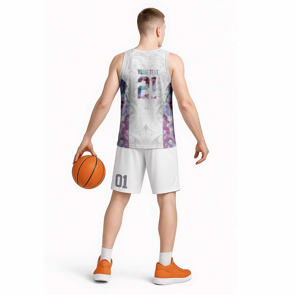 Custom New Zealand Aotearoa Basketball Jersey Pink Maori Paua Shell Indigenous - Polynesian Pride