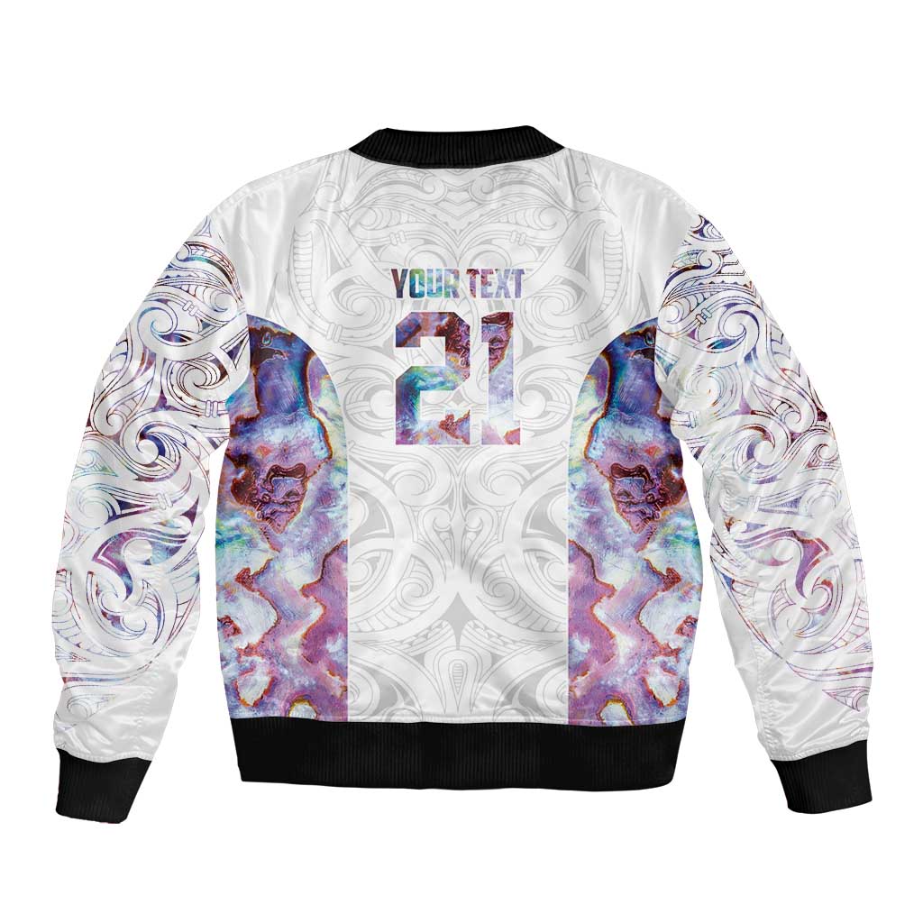 Custom New Zealand Aotearoa Bomber Jacket Pink Maori Paua Shell Indigenous - Polynesian Pride