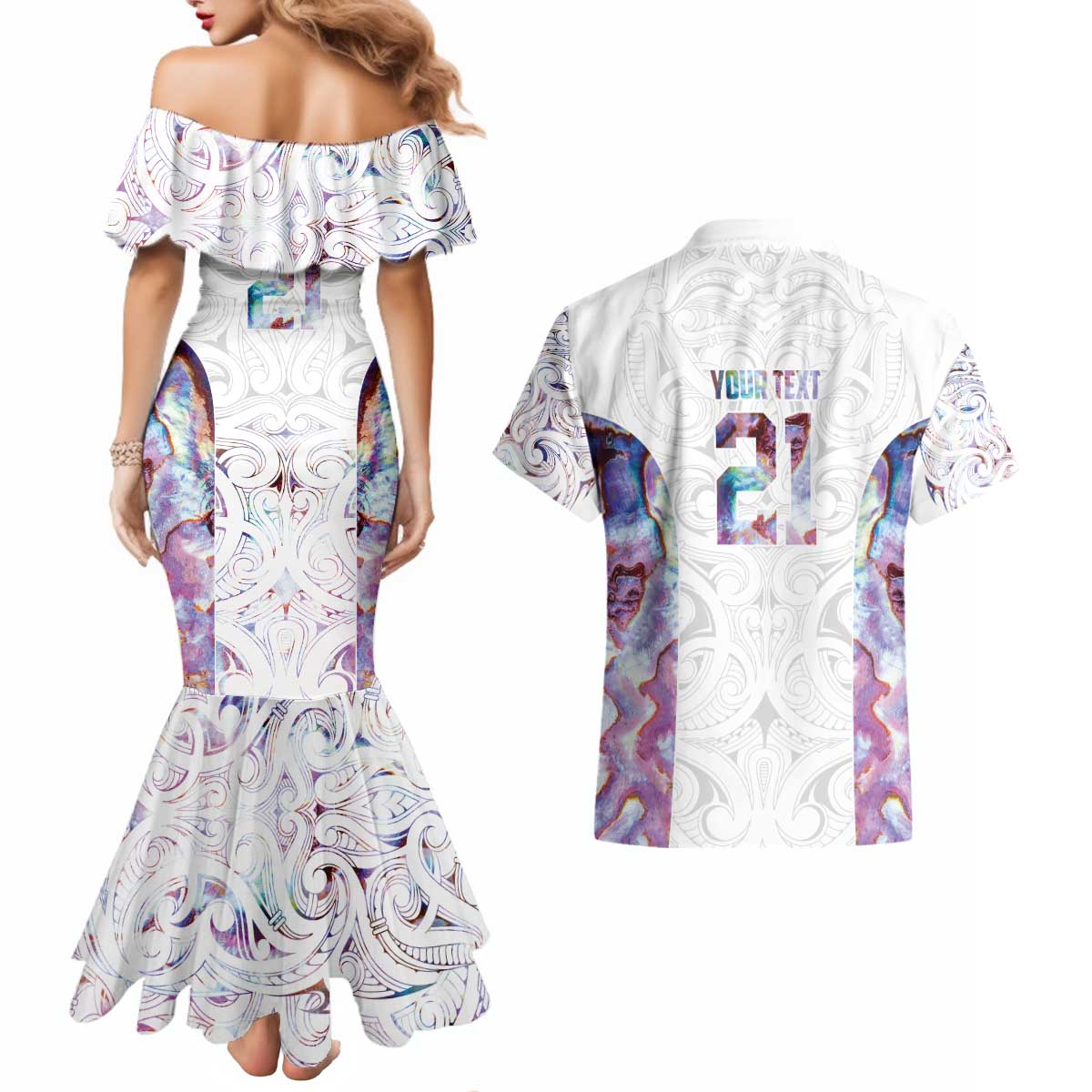 Custom New Zealand Aotearoa Couples Matching Mermaid Dress and Hawaiian Shirt Pink Maori Paua Shell Indigenous LT9 - Polynesian Pride