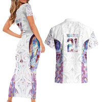 Custom New Zealand Aotearoa Couples Matching Short Sleeve Bodycon Dress and Hawaiian Shirt Pink Maori Paua Shell Indigenous LT9 - Polynesian Pride