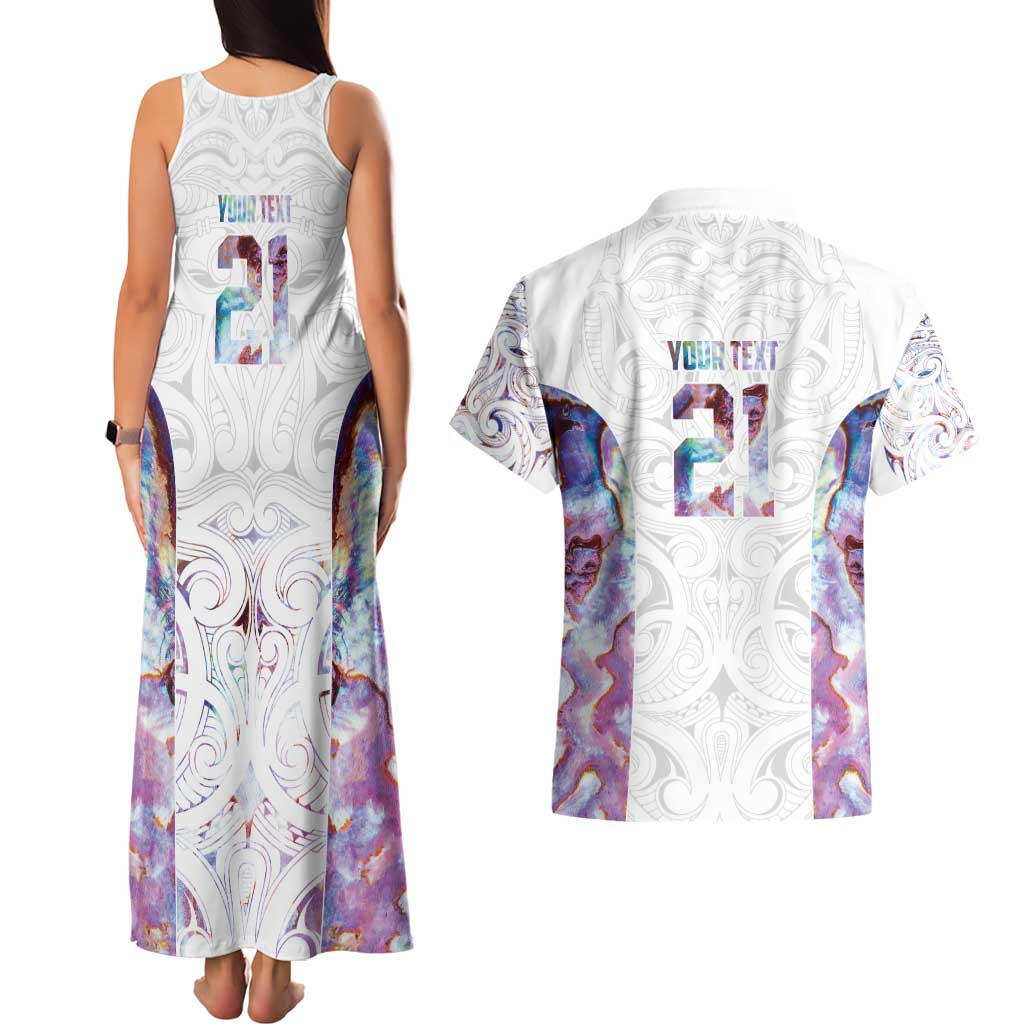 Custom New Zealand Aotearoa Couples Matching Tank Maxi Dress and Hawaiian Shirt Pink Maori Paua Shell Indigenous LT9 - Polynesian Pride