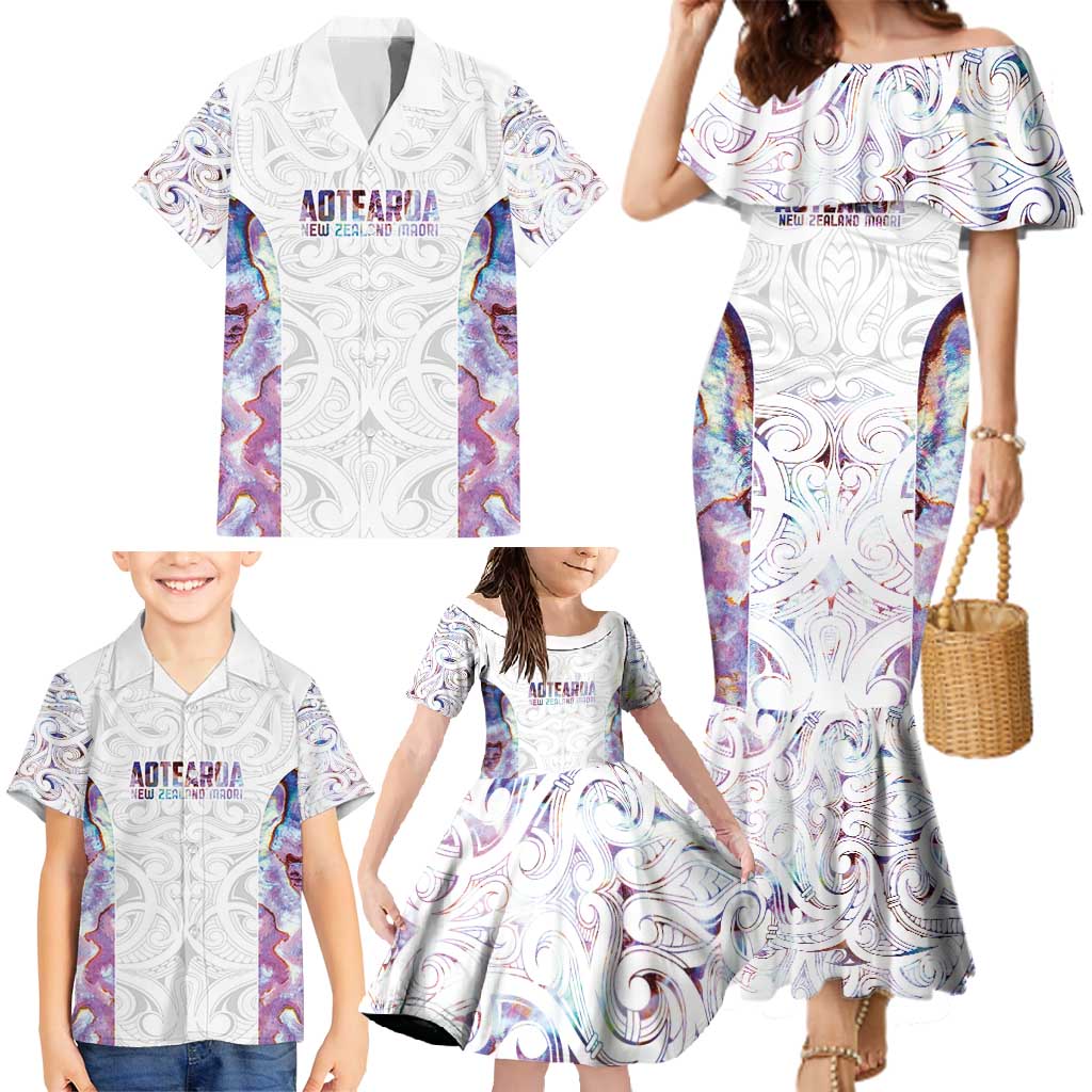 Custom New Zealand Aotearoa Family Matching Mermaid Dress and Hawaiian Shirt Pink Maori Paua Shell Indigenous LT9 - Polynesian Pride