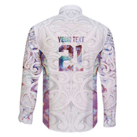 Custom New Zealand Aotearoa Family Matching Off The Shoulder Long Sleeve Dress and Hawaiian Shirt Pink Maori Paua Shell Indigenous LT9 - Polynesian Pride