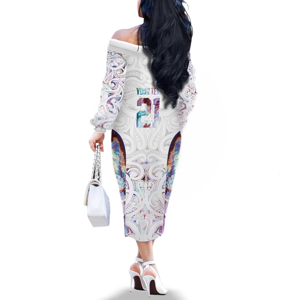 Custom New Zealand Aotearoa Family Matching Off The Shoulder Long Sleeve Dress and Hawaiian Shirt Pink Maori Paua Shell Indigenous LT9 - Polynesian Pride