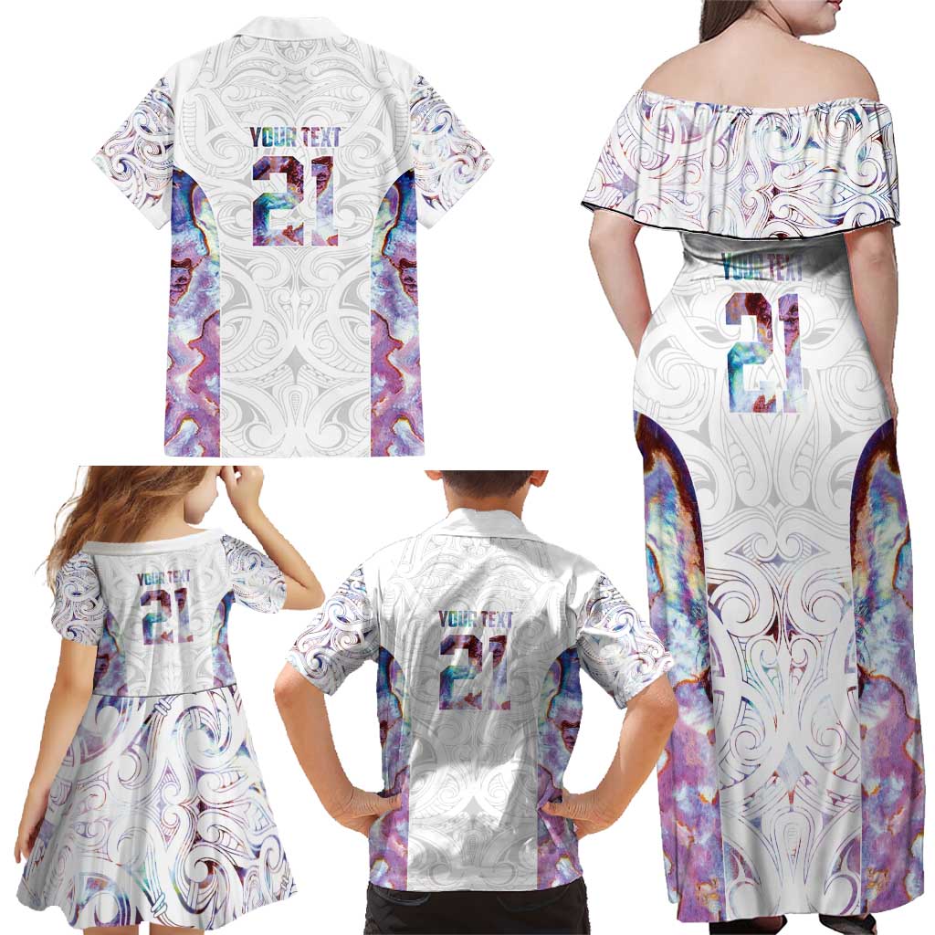 Custom New Zealand Aotearoa Family Matching Off Shoulder Maxi Dress and Hawaiian Shirt Pink Maori Paua Shell Indigenous LT9 - Polynesian Pride