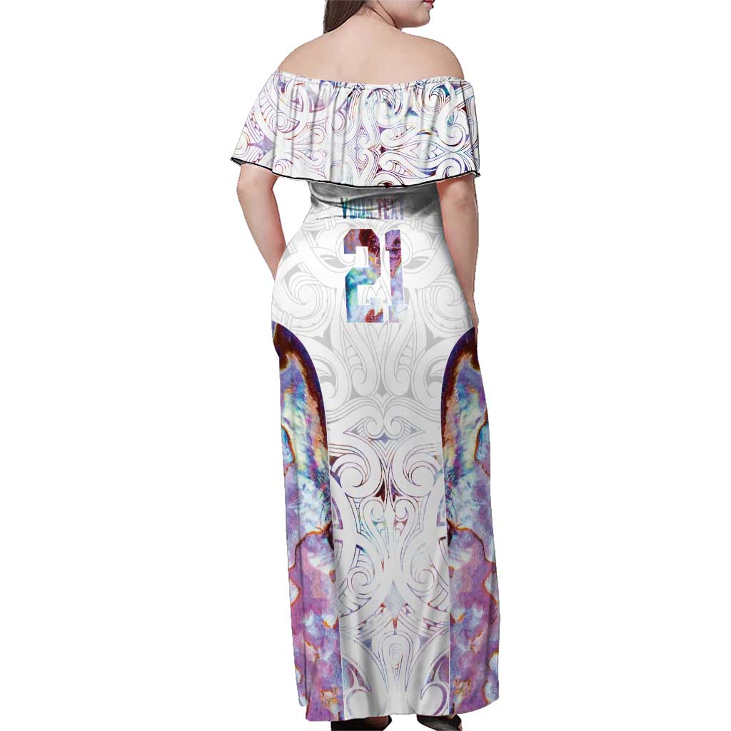 Custom New Zealand Aotearoa Family Matching Off Shoulder Maxi Dress and Hawaiian Shirt Pink Maori Paua Shell Indigenous LT9 - Polynesian Pride