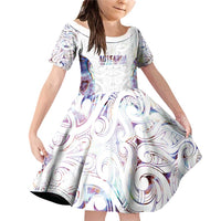 Custom New Zealand Aotearoa Family Matching Off Shoulder Short Dress and Hawaiian Shirt Pink Maori Paua Shell Indigenous LT9 Daughter's Dress Pink - Polynesian Pride