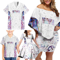 Custom New Zealand Aotearoa Family Matching Off Shoulder Short Dress and Hawaiian Shirt Pink Maori Paua Shell Indigenous LT9 - Polynesian Pride