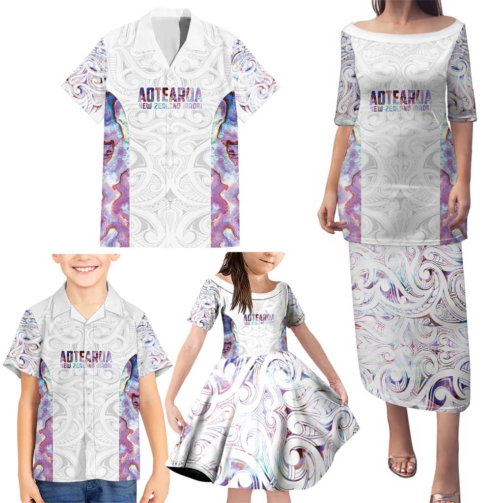 Custom New Zealand Aotearoa Family Matching Puletasi and Hawaiian Shirt Pink Maori Paua Shell Indigenous LT9 - Polynesian Pride