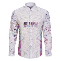 Custom New Zealand Aotearoa Family Matching Puletasi and Hawaiian Shirt Pink Maori Paua Shell Indigenous LT9 Dad's Shirt - Long Sleeve Pink - Polynesian Pride