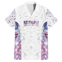 Custom New Zealand Aotearoa Family Matching Short Sleeve Bodycon Dress and Hawaiian Shirt Pink Maori Paua Shell Indigenous LT9 Dad's Shirt - Short Sleeve Pink - Polynesian Pride