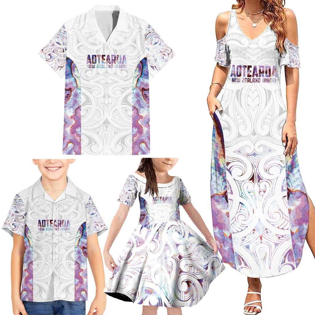 Custom New Zealand Aotearoa Family Matching Summer Maxi Dress and Hawaiian Shirt Pink Maori Paua Shell Indigenous LT9 - Polynesian Pride