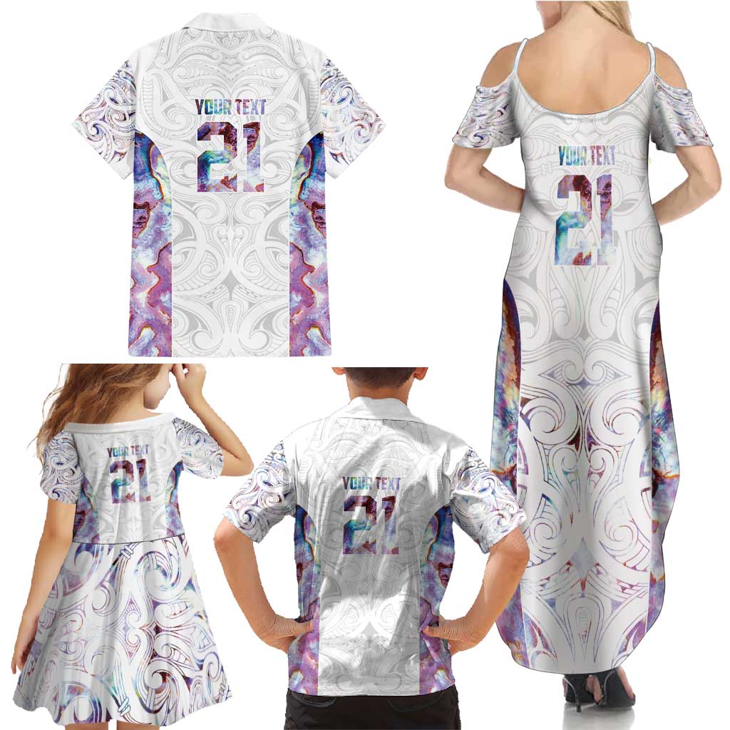 Custom New Zealand Aotearoa Family Matching Summer Maxi Dress and Hawaiian Shirt Pink Maori Paua Shell Indigenous LT9 - Polynesian Pride