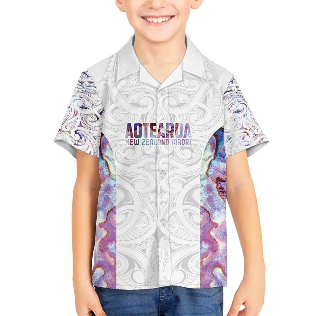 Custom New Zealand Aotearoa Family Matching Tank Maxi Dress and Hawaiian Shirt Pink Maori Paua Shell Indigenous LT9 Son's Shirt Pink - Polynesian Pride
