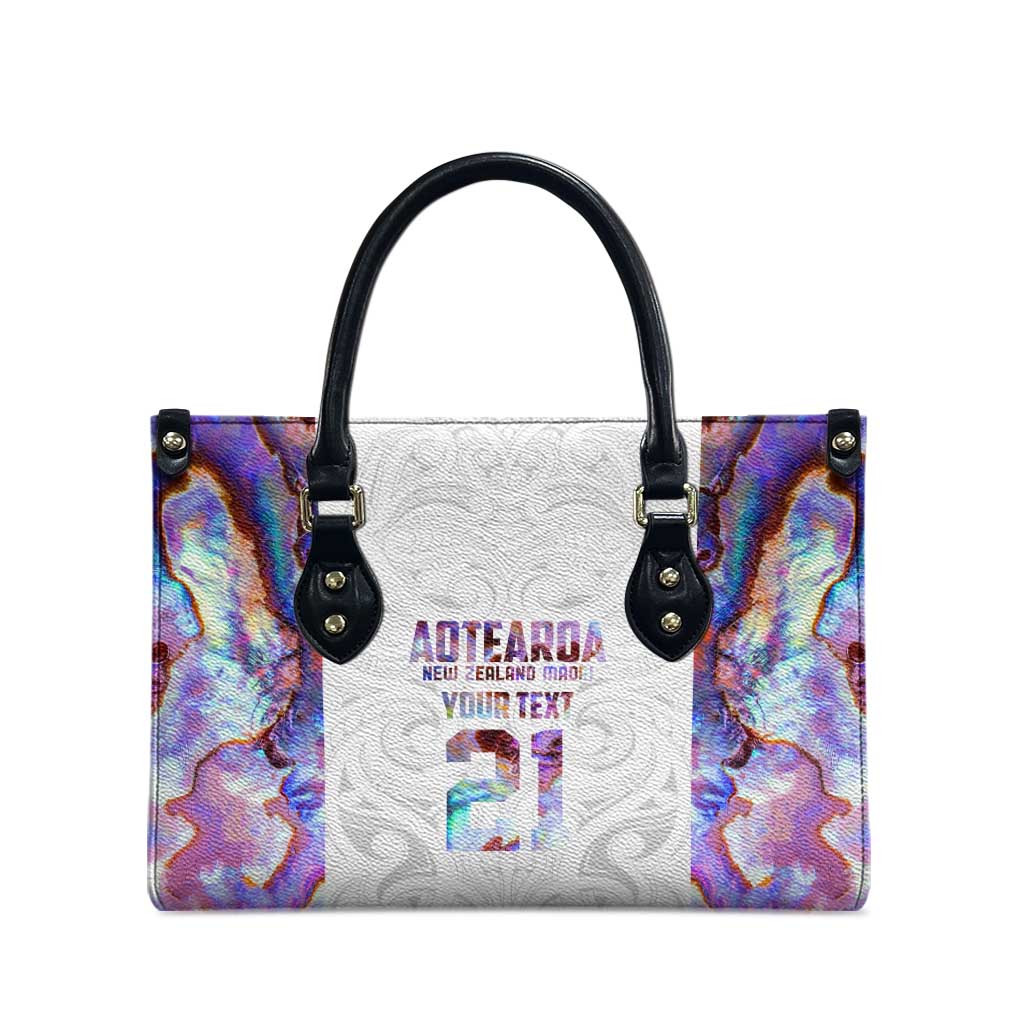 Custom New Zealand Aotearoa Leather Bag Pink Maori Paua Shell Indigenous - Polynesian Pride
