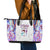 Custom New Zealand Aotearoa Leather Tote Bag Pink Maori Paua Shell Indigenous - Polynesian Pride