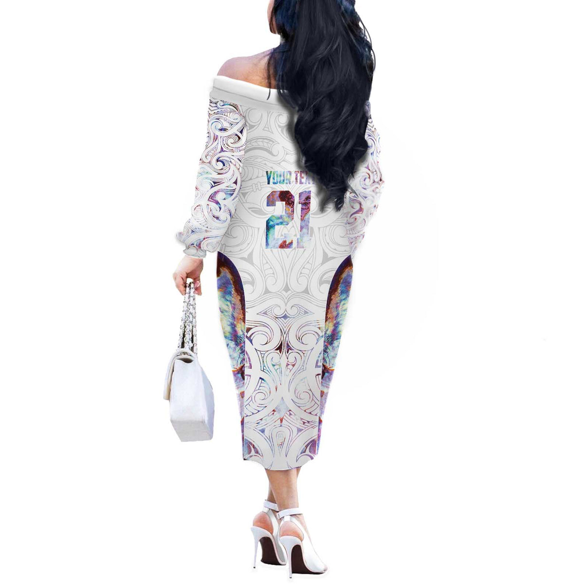 Custom New Zealand Aotearoa Off The Shoulder Long Sleeve Dress Pink Maori Paua Shell Indigenous - Polynesian Pride