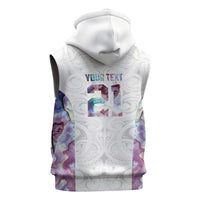 Custom New Zealand Aotearoa Sleeveless Hoodie Pink Maori Paua Shell Indigenous - Polynesian Pride