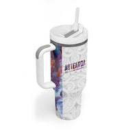 Custom New Zealand Aotearoa Tumbler With Handle Pink Maori Paua Shell Indigenous - Polynesian Pride