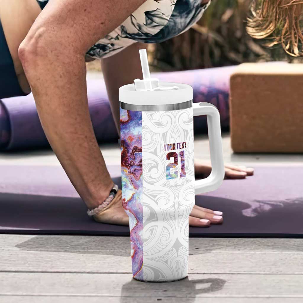 Custom New Zealand Aotearoa Tumbler With Handle Pink Maori Paua Shell Indigenous - Polynesian Pride