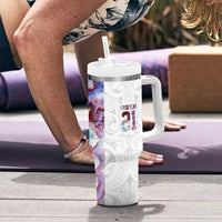 Custom New Zealand Aotearoa Tumbler With Handle Pink Maori Paua Shell Indigenous - Polynesian Pride