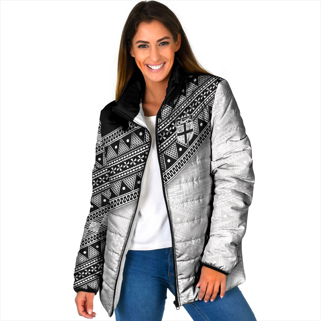 2026 Autumn Rugby Nations Fiji Custom Padded Jacket Fijian Tapa Tribal Lauhala Inspired LT9 Women Black - Polynesian Pride