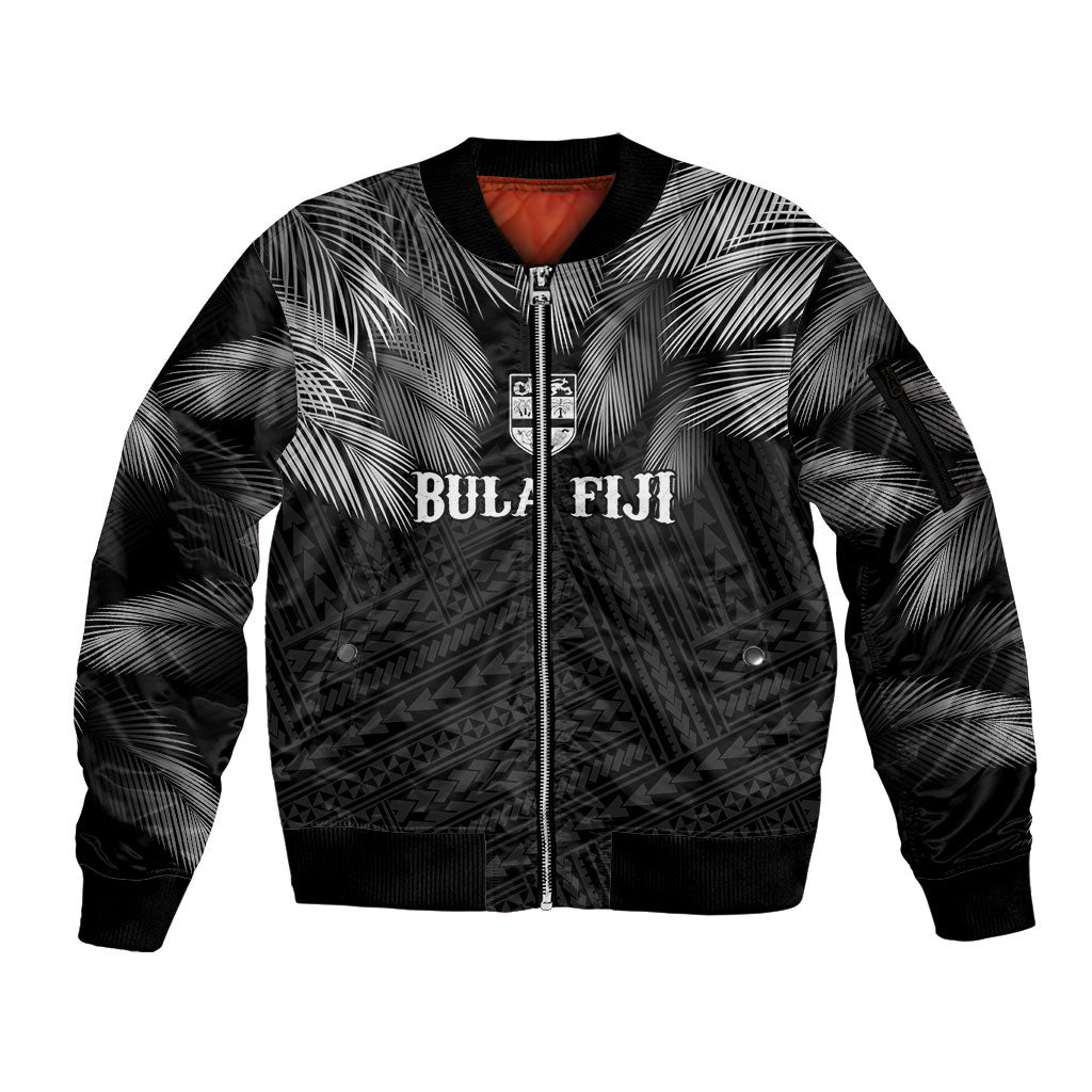 2026 Autumn Rugby Nations Fiji Custom Sleeve Zip Bomber Jacket Fijian Palm Leaf Tapa Tribal Inspired