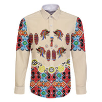 Papua Batik Motif Bird Of Paradise and Native Papuan Shield Family Matching Summer Maxi Dress and Hawaiian Shirt LT9 Dad's Shirt - Long Sleeve Beige - Polynesian Pride
