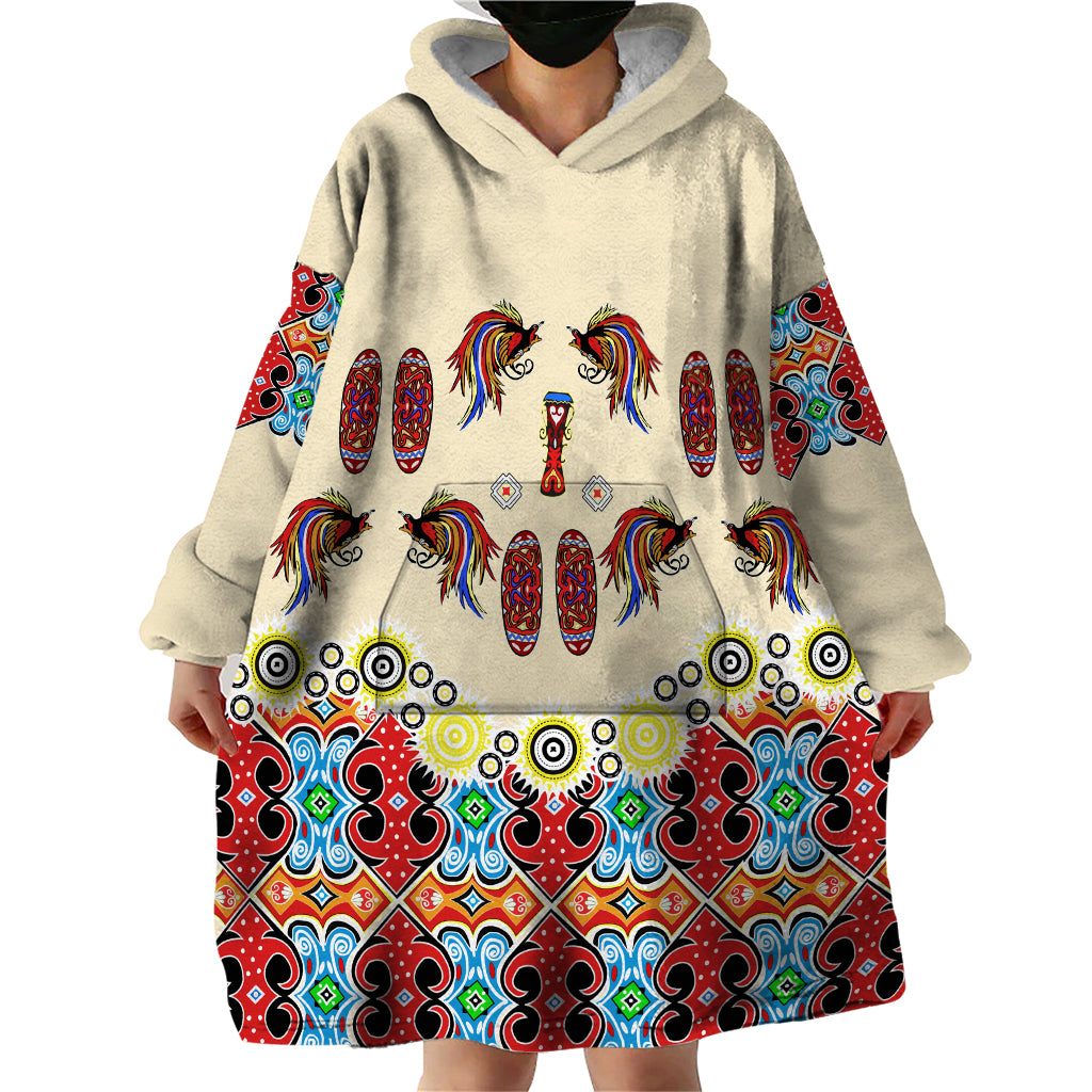 Papua Batik Motif Bird Of Paradise and Native Papuan Shield Wearable Blanket Hoodie LT9 - Polynesian Pride