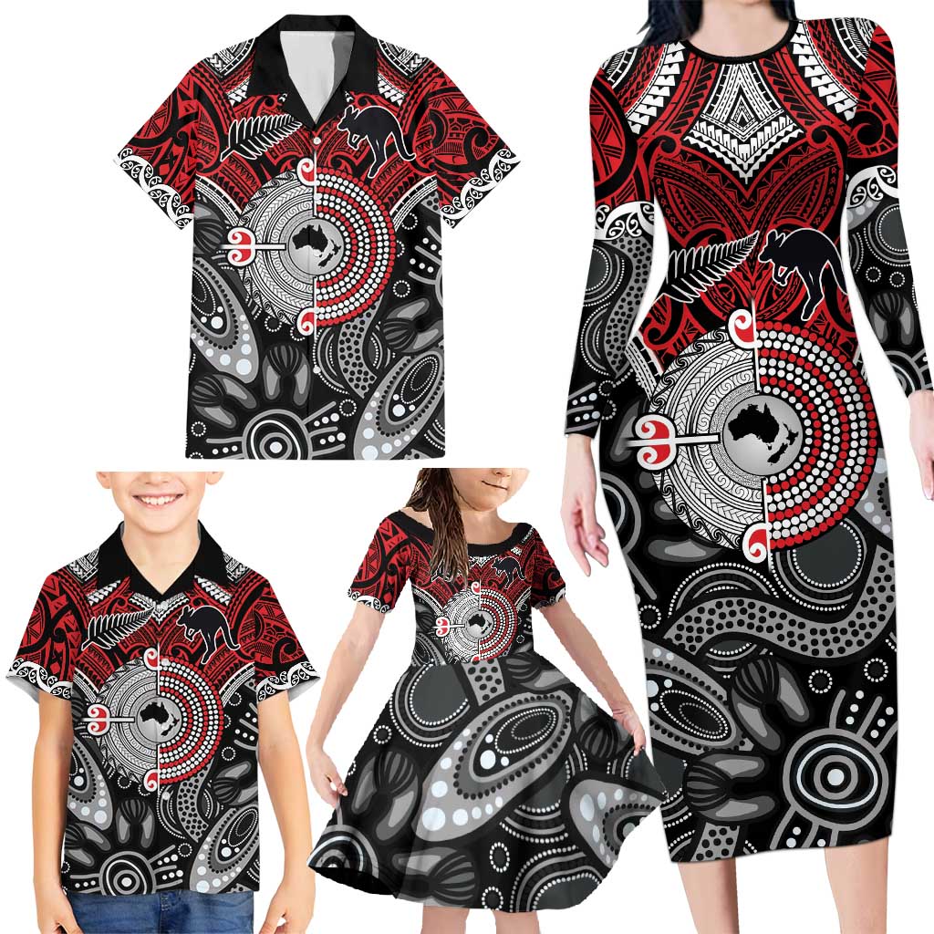 Aotearoa and Australia Family Matching Long Sleeve Bodycon Dress and Hawaiian Shirt New Zealand Honour The Treaty Ake!Ake!Ake! LT9 - Polynesian Pride