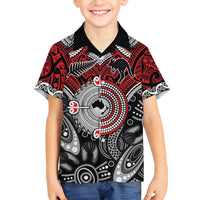 Aotearoa and Australia Family Matching Off The Shoulder Long Sleeve Dress and Hawaiian Shirt New Zealand Honour The Treaty Ake!Ake!Ake! LT9 Son's Shirt Red - Polynesian Pride