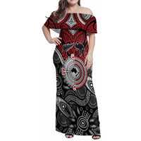 Aotearoa and Australia Family Matching Off Shoulder Maxi Dress and Hawaiian Shirt New Zealand Honour The Treaty Ake!Ake!Ake! LT9 Mom's Dress Red - Polynesian Pride