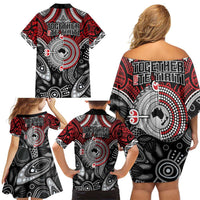Aotearoa and Australia Family Matching Off Shoulder Short Dress and Hawaiian Shirt New Zealand Honour The Treaty Ake!Ake!Ake! LT9 - Polynesian Pride