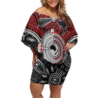 Aotearoa and Australia Family Matching Off Shoulder Short Dress and Hawaiian Shirt New Zealand Honour The Treaty Ake!Ake!Ake! LT9 Mom's Dress Red - Polynesian Pride