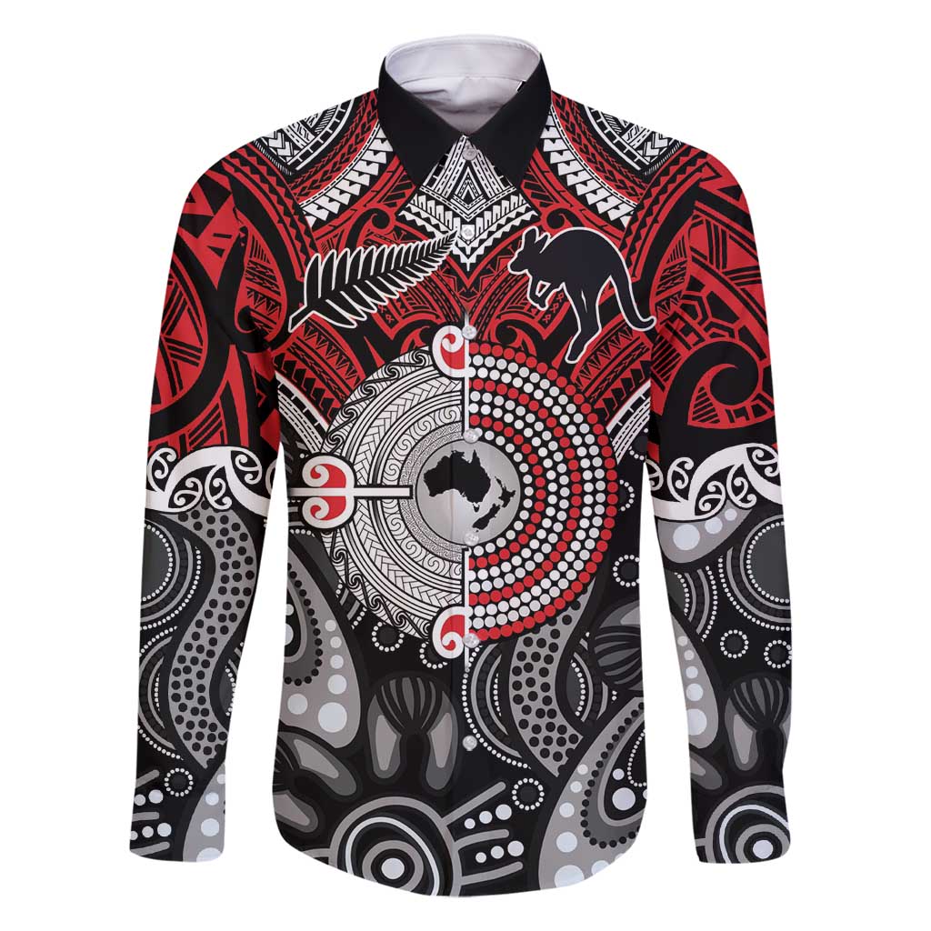 Aotearoa and Australia Family Matching Summer Maxi Dress and Hawaiian Shirt New Zealand Honour The Treaty Ake!Ake!Ake! LT9 Dad's Shirt - Long Sleeve Red - Polynesian Pride