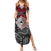 Aotearoa and Australia Family Matching Summer Maxi Dress and Hawaiian Shirt New Zealand Honour The Treaty Ake!Ake!Ake! LT9 Mom's Dress Red - Polynesian Pride