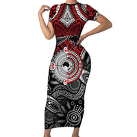 Aotearoa and Australia Short Sleeve Bodycon Dress New Zealand Honour The Treaty Ake!Ake!Ake! LT9 Long Dress Red - Polynesian Pride