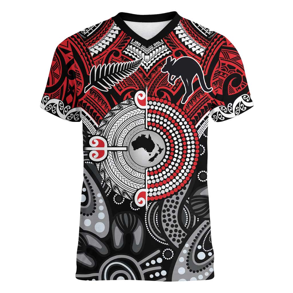 Aotearoa and Australia Women V-Neck T-Shirt New Zealand Honour The Treaty Ake!Ake!Ake!