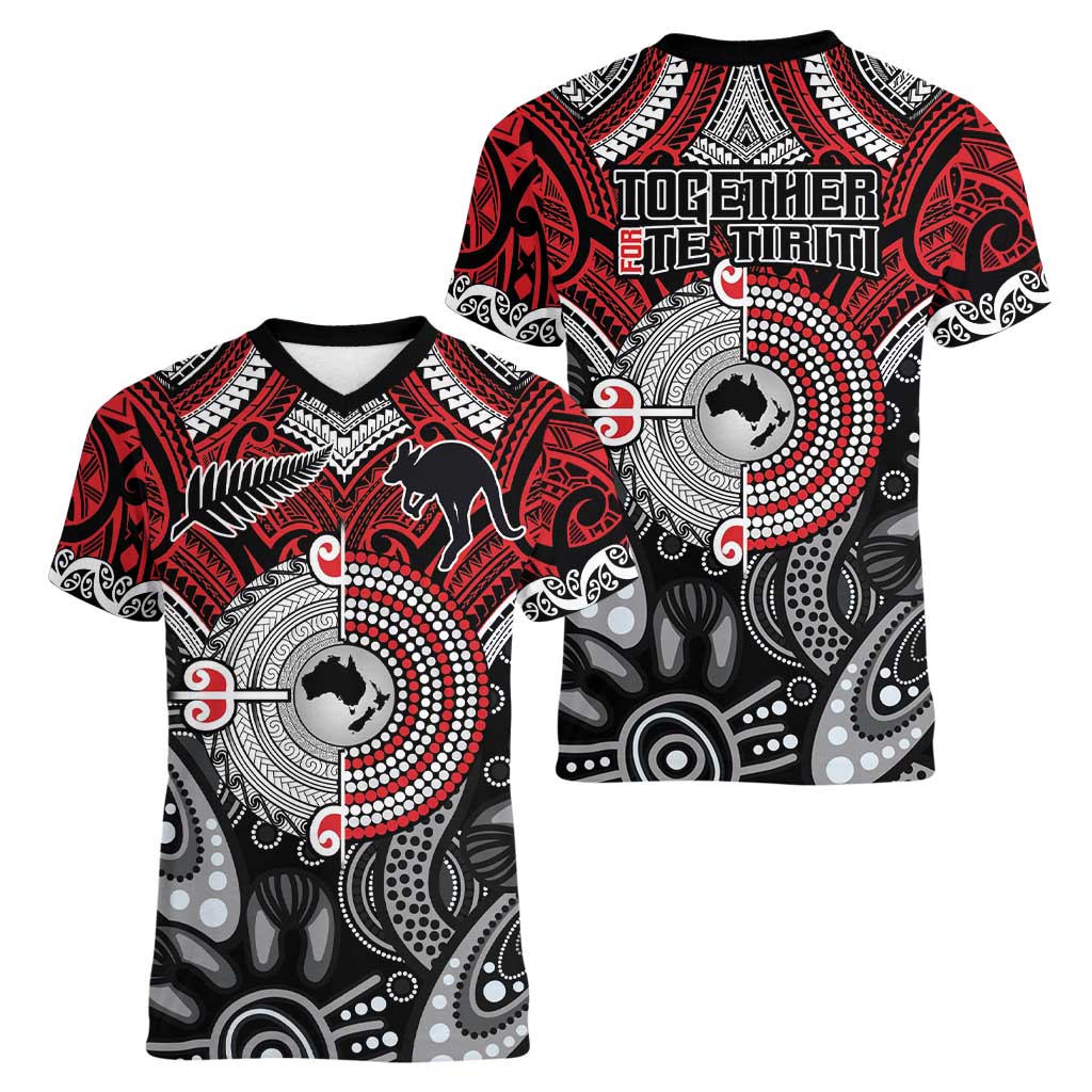 Aotearoa and Australia Women V-Neck T-Shirt New Zealand Honour The Treaty Ake!Ake!Ake!