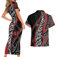 Koru Fern New Zealand Couples Matching Short Sleeve Bodycon Dress and Hawaiian Shirt Maori Tribal Pattern LT9 - Polynesian Pride