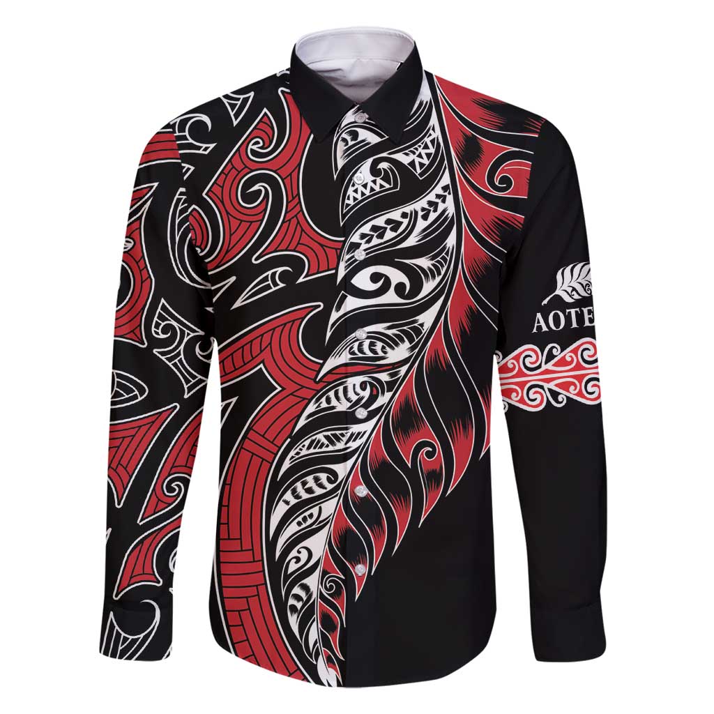 Koru Fern New Zealand Family Matching Long Sleeve Bodycon Dress and Hawaiian Shirt Maori Tribal Pattern LT9 Dad's Shirt - Long Sleeve Red - Polynesian Pride