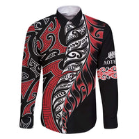 Koru Fern New Zealand Family Matching Long Sleeve Bodycon Dress and Hawaiian Shirt Maori Tribal Pattern LT9 Dad's Shirt - Long Sleeve Red - Polynesian Pride