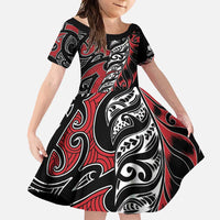 Koru Fern New Zealand Family Matching Mermaid Dress and Hawaiian Shirt Maori Tribal Pattern LT9 Daughter's Dress Red - Polynesian Pride