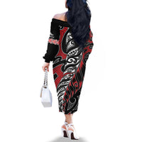 Koru Fern New Zealand Family Matching Off The Shoulder Long Sleeve Dress and Hawaiian Shirt Maori Tribal Pattern LT9 - Polynesian Pride