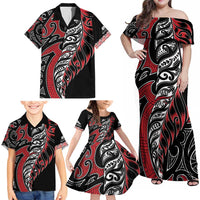 Koru Fern New Zealand Family Matching Off Shoulder Maxi Dress and Hawaiian Shirt Maori Tribal Pattern LT9 - Polynesian Pride
