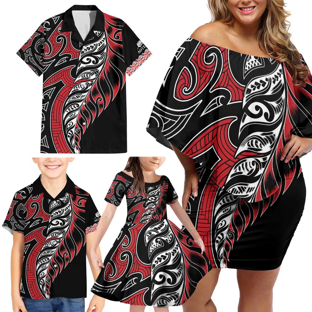 Koru Fern New Zealand Family Matching Off Shoulder Short Dress and Hawaiian Shirt Maori Tribal Pattern LT9 - Polynesian Pride